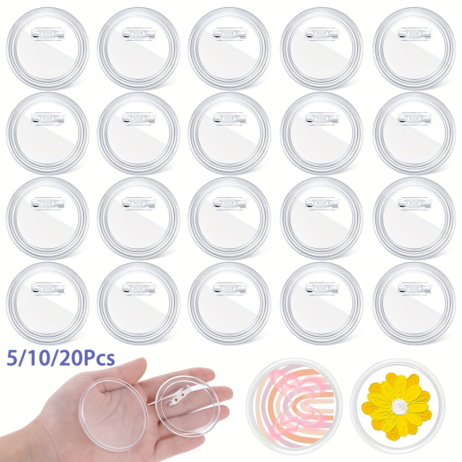 Button Badge Blank - 5-20PCS Buttons Blanks with Pins Clear