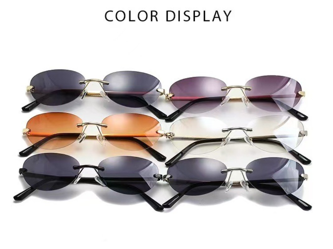 Rimless Oval Sunglasses Women  - Metal Photo Panel 评论和价格