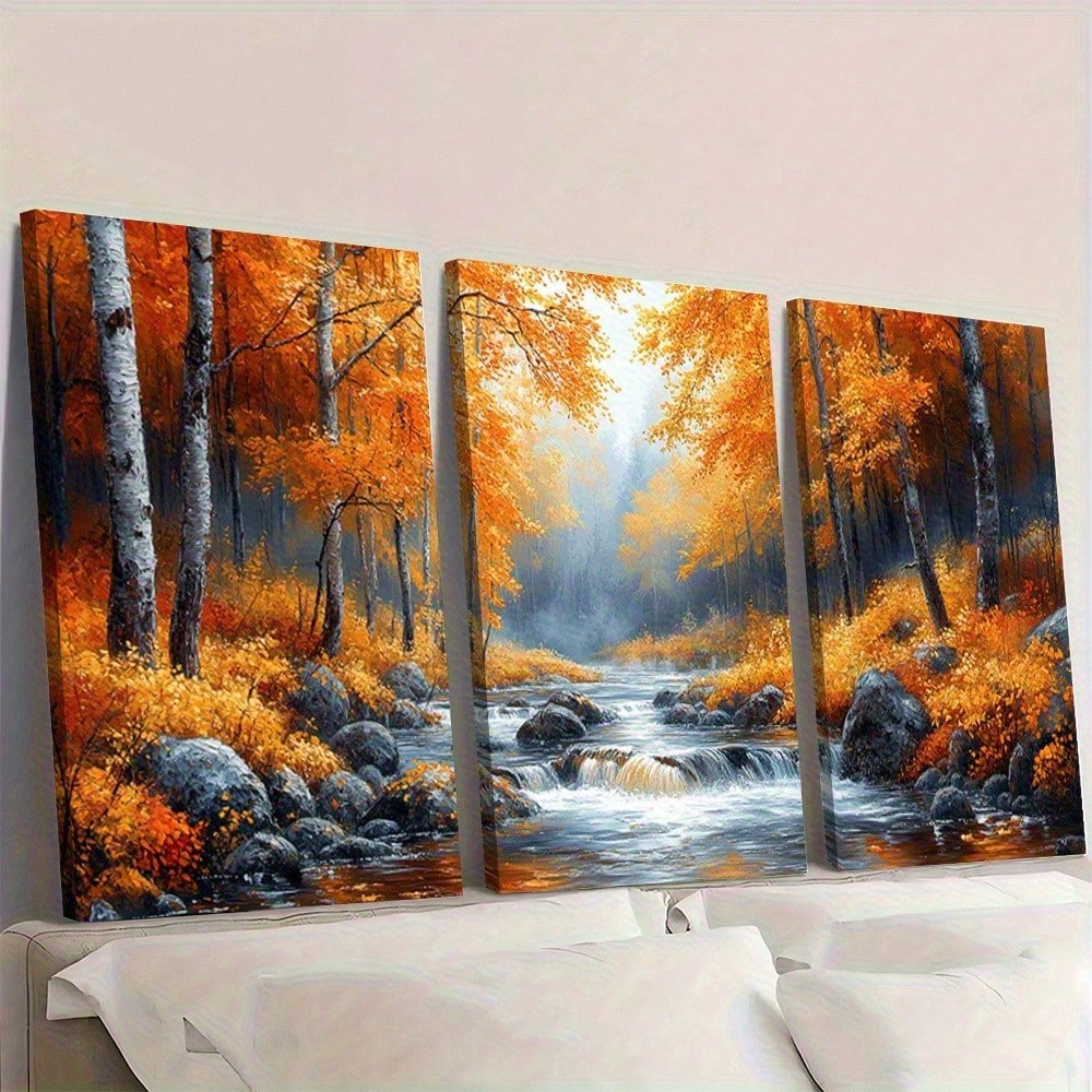 2D Flat, 3pcs Set Vibrant Autu - Canvas Wrap Ready 评论和价格