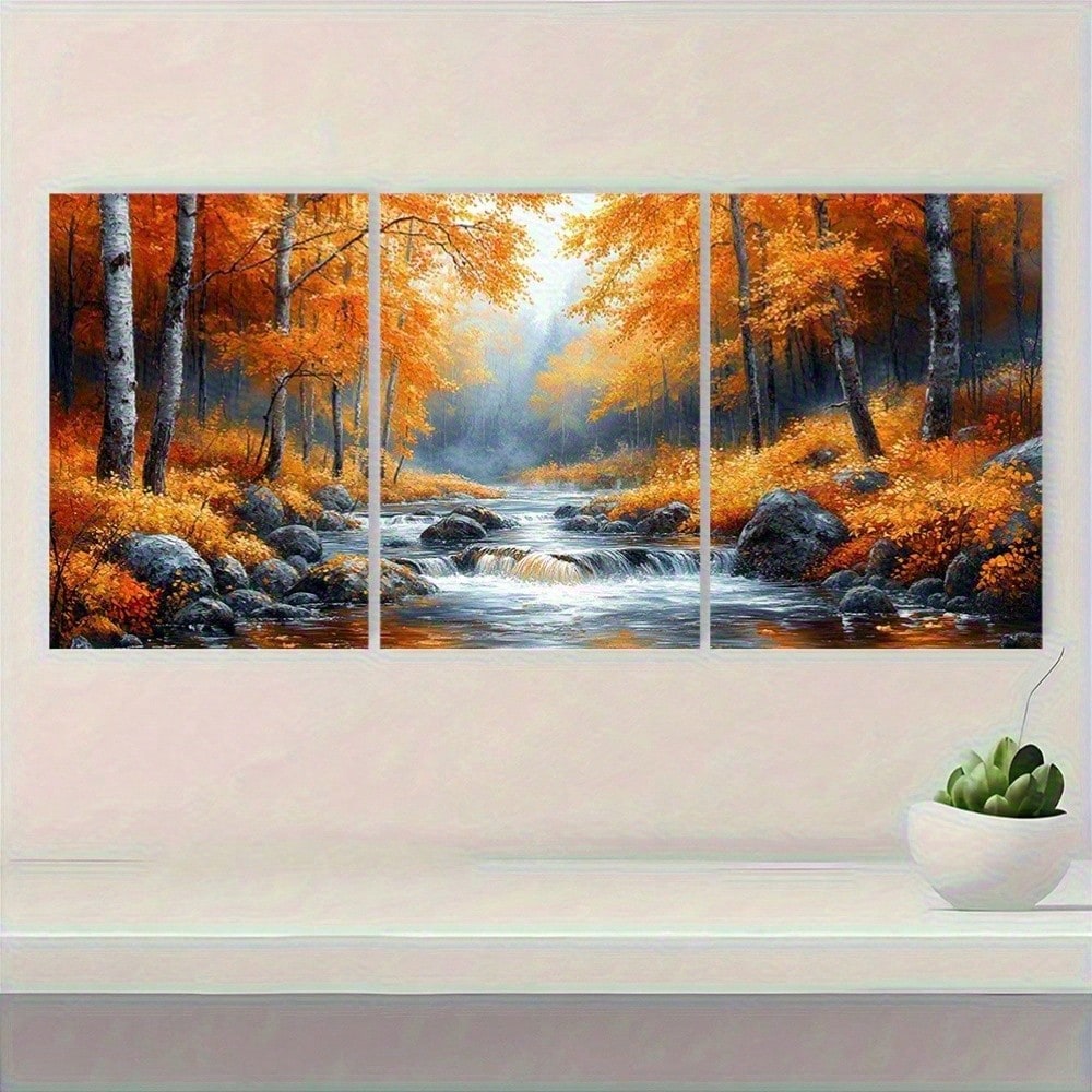 2D Flat, 3pcs Set Vibrant Autu - Canvas Wrap Ready 评论和价格