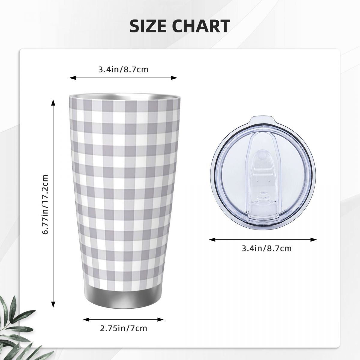 Gray And White Gingham Stainle - Tumbler 20Oz White 评论和价格